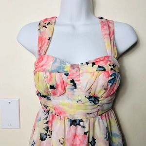 SALE ❣️ 🤍 Pink & Yellow Floral A-line Candie's Tank Dress XS